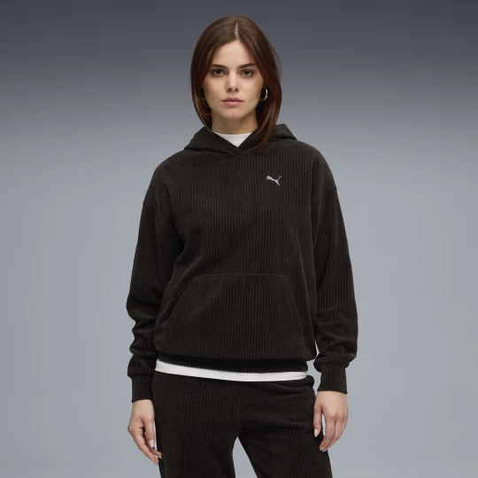 Foto van product PUMA Essentials Elevated Comfort velours geribbelde hoodie voor Dames, Zwart