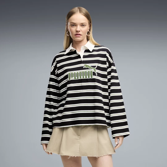 Foto van product PUMA Essentials Elevated No.1 Logo Oversized Rugby poloshirt voor Dames, Zwart