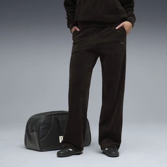 Foto van product PUMA Essentials Elevated velours geribbelde broek met rechte pijpen voor Dames, Zwart