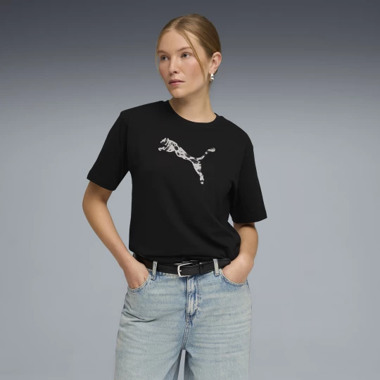 Foto van product PUMA Essentials Graphics Animal relaxed T-shirt voor Dames, Zwart