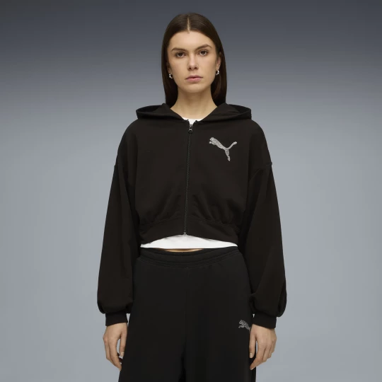 Foto van product PUMA Essentials Graphics Bedazzled hoodie met rits voor Dames, Zwart