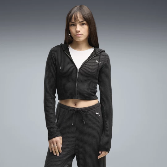 Foto van product PUMA Essentials Ribbed Slim hoodie met volledige rits voor Dames, Zwart