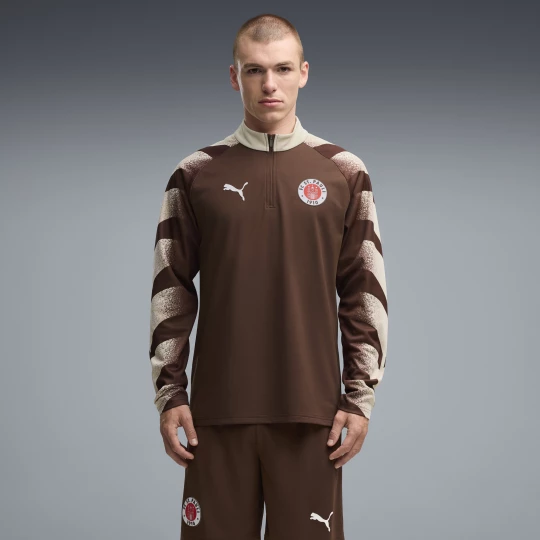 Foto van product PUMA FC St. Pauli slimfit warm-up-shirt met kwartrits voor Heren, Wit / Bruin