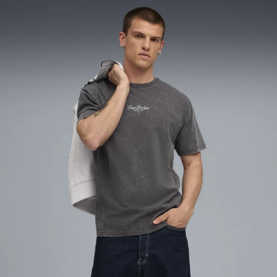 Foto van product PUMA Graphic Font Play relaxed verwassen T-shirt voor Heren, Grijs