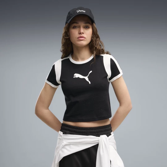 Foto van product PUMA Graphic Slim Ringer Baby T-shirt voor Dames, Zwart