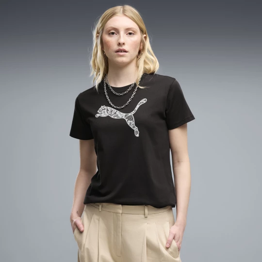 Foto van product PUMA Graphics Lace Cat T-shirt voor Dames, Zwart