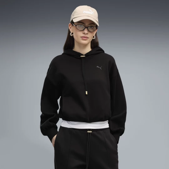 Foto van product PUMA HER relaxte fleece hoodie voor Dames, Zwart