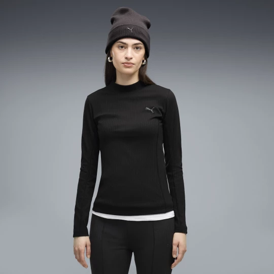 Foto van product PUMA HER Slim Rib T-shirt met lange mouwen voor Dames, Zwart