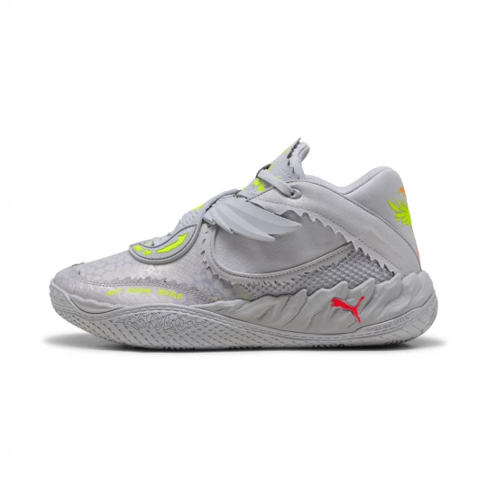 Foto van product PUMA MB.05 Metallic uniseks basketbalschoenen, Rood / Geel / Zilver