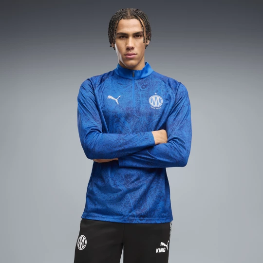 Foto van product PUMA Olympique de Marseille warm-up-shirt met kwartrits voor Heren, Blauw / Wit