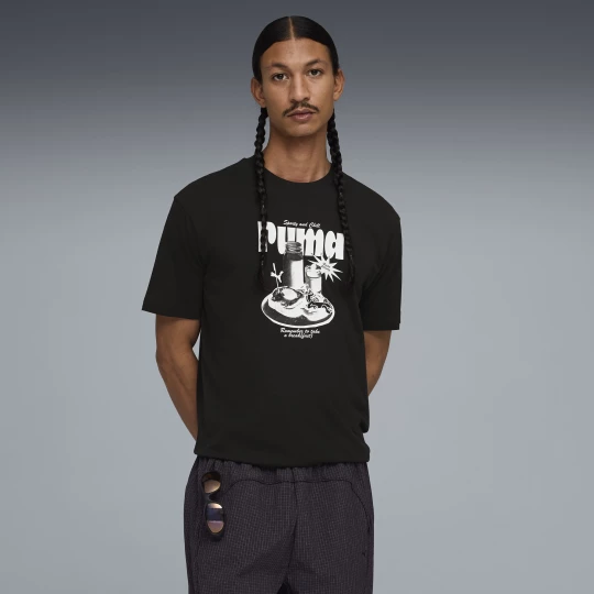 Foto van product PUMA Relaxed T-shirt met ontbijtafdruk voor Heren, Zwart