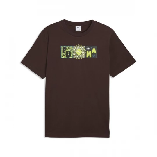 Foto van product PUMA Shirt 'Sunset Drive' chocoladebruin / citroengeel / grafiet / wit