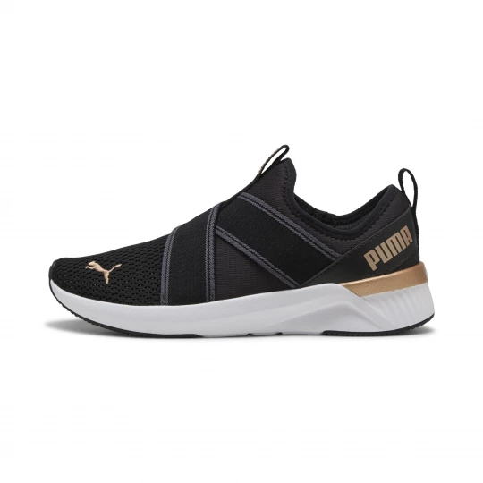 Foto van product PUMA SOFTRIDE Harli Slip-On hardloopschoenen voor Dames, Zwart / Wit / Goud