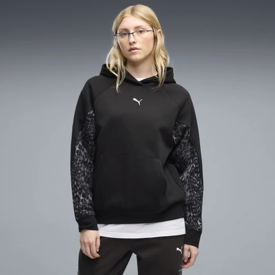 Foto van product PUMA Sport fleece hoodie met dierenprint voor Dames, Zwart