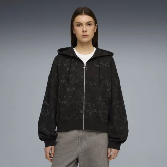 Foto van product PUMA Street Glam oversized hoodie met volledige rits voor Dames, Zwart