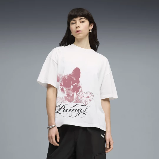 Foto van product PUMA Street Glam oversized T-shirt met print voor Dames, Wit