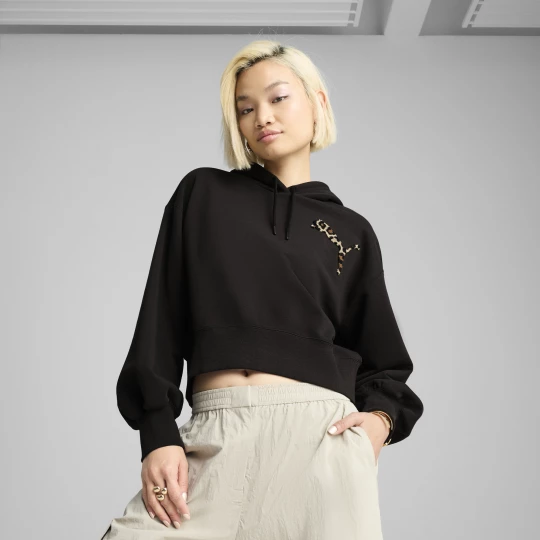 Foto van product PUMA WARDROBE ESS relaxed cropped hoodie voor Dames, Zwart