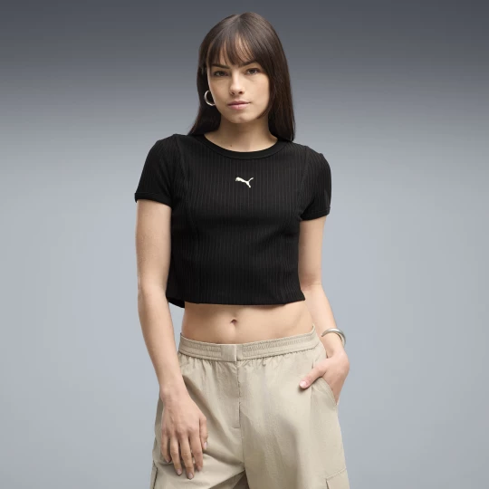 Foto van product PUMA Wardrobe Essentials Babyshirt met ribbels voor Dames, Zwart