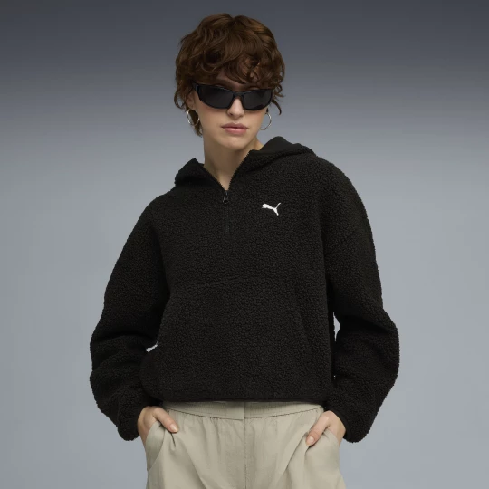 Foto van product PUMA Wardrobe Essentials oversized poolfleece hoodie voor Dames, Zwart