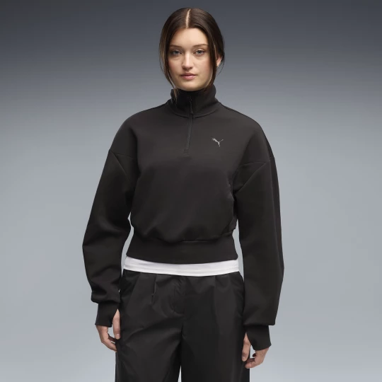 Foto van product PUMATECH SENSE Ballonmouw sweatshirt met halve rits en ronde hals voor Dames, Zwart