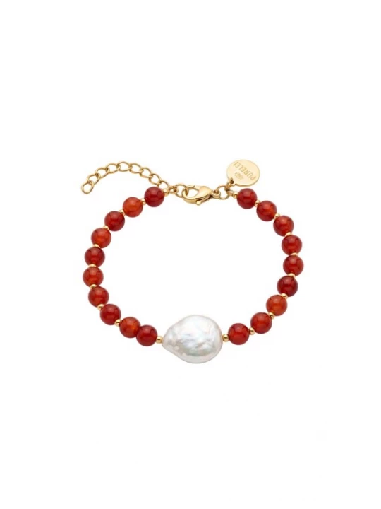 Foto van product PURELEI Armband 'Achat Pearl' goud / robijnrood / zilver