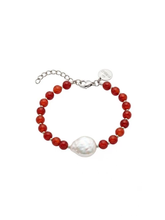 Foto van product PURELEI Armband 'Achat Pearl' robijnrood / zilver