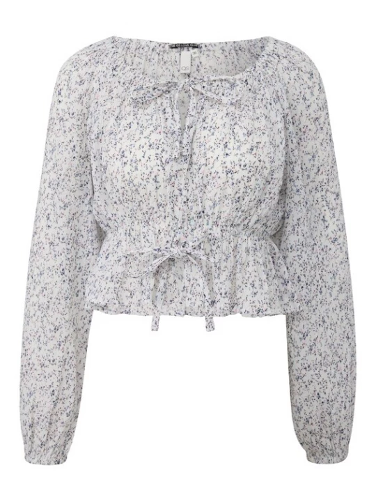 Foto van product QS Blouse crème / lichtblauw / chocoladebruin / rosé