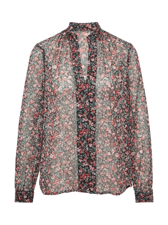 Foto van product QS Blouse smaragd / rosa / knalrood / zwart