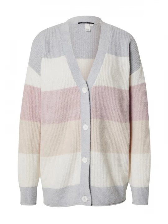 Foto van product QS Gebreid vest lichtbeige / smoky blue / poederroze / wit