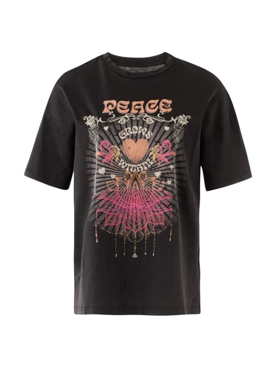 Foto van product QS Shirt beige / pink / zwart / wit