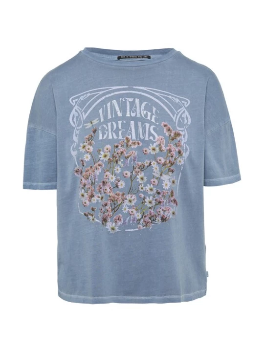Foto van product QS Shirt blauw denim / lichtblauw / rosa / offwhite