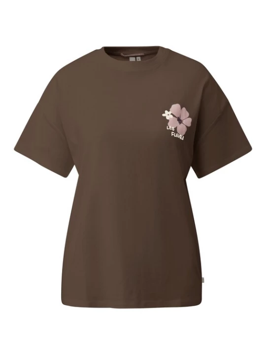 Foto van product QS Shirt crème / chocoladebruin / donkergrijs / rosé