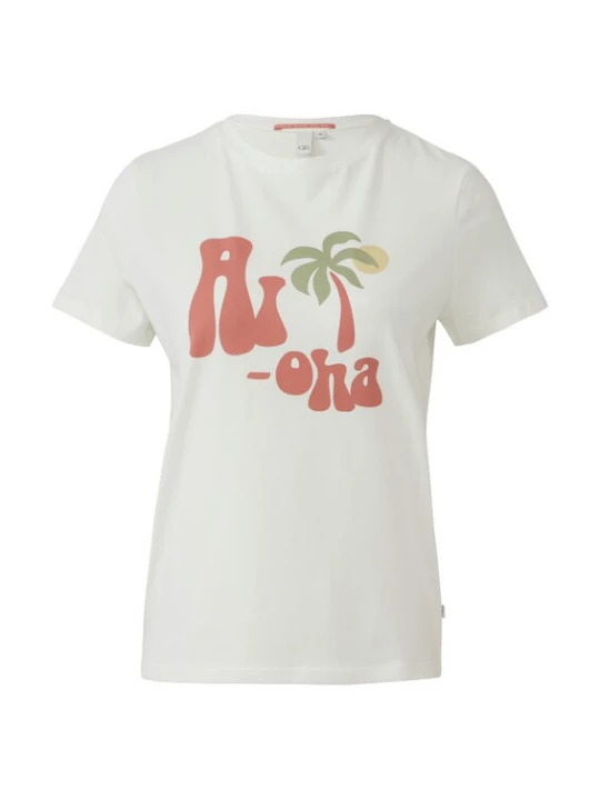 Foto van product QS Shirt crème / groen / watermeloen rood