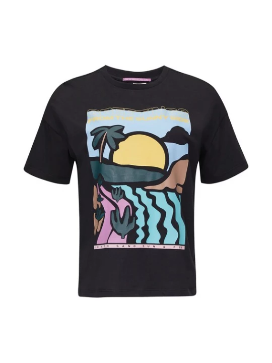 Foto van product QS Shirt cyaan blauw / curry / orchidee / zwart