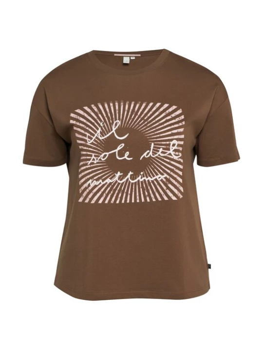 Foto van product QS Shirt donkerbruin / pastelroze / wit