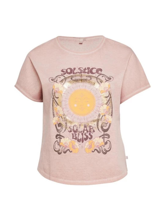 Foto van product QS Shirt donkergeel / goud / poederroze / oudroze / zwart
