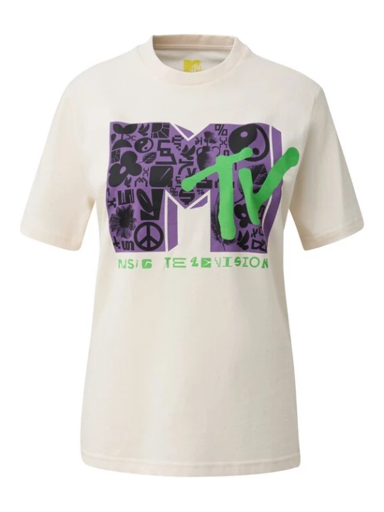 Foto van product QS Shirt ecru / groen / lila
