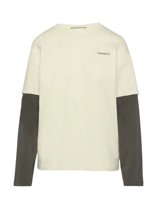 Foto van product QS Shirt ecru / olijfgroen