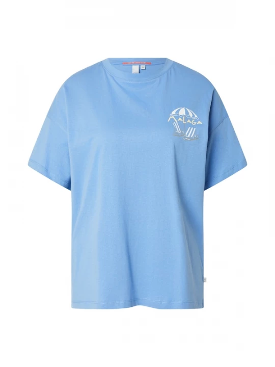 Foto van product QS Shirt hemelsblauw / pasteelgeel / wit