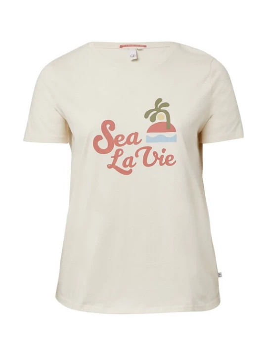 Foto van product QS Shirt lichtbeige / hemelsblauw / pastelgroen / zalm roze