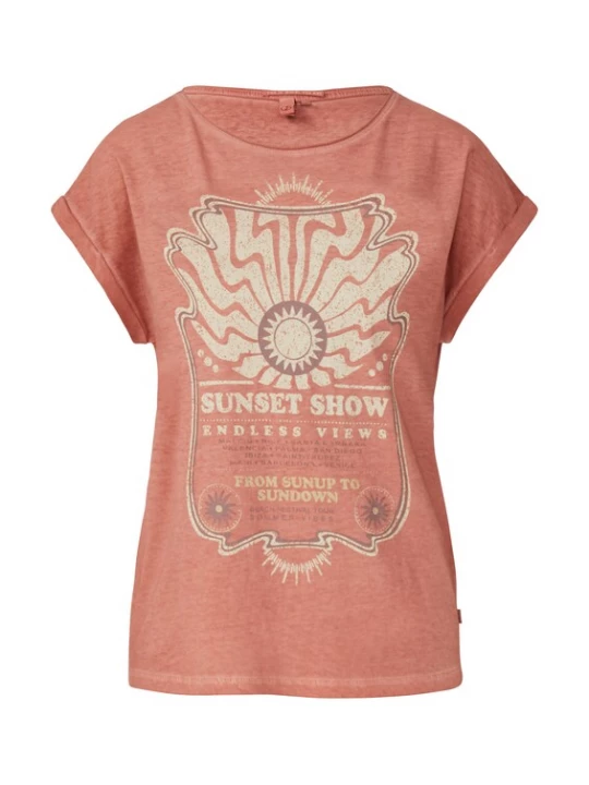 Foto van product QS Shirt lichtbeige / mauve / zalm roze