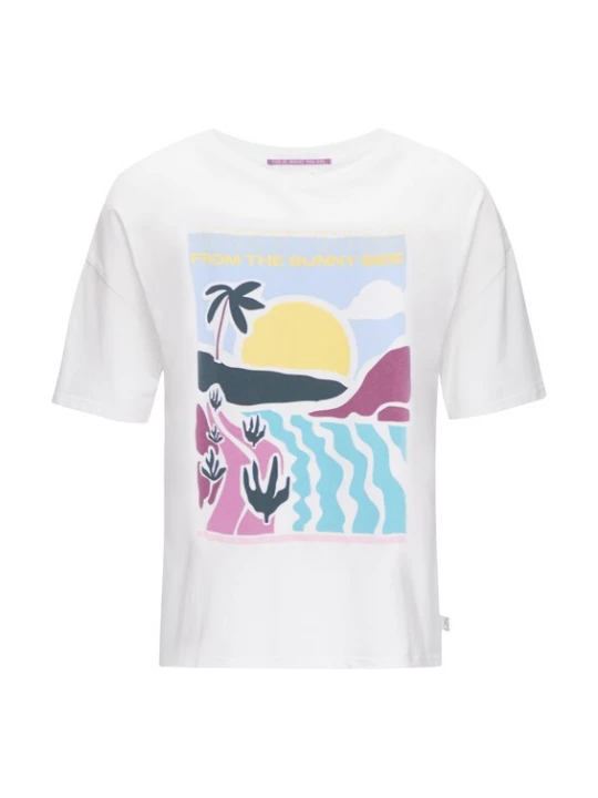 Foto van product QS Shirt lichtblauw / citroen / mauve / wit
