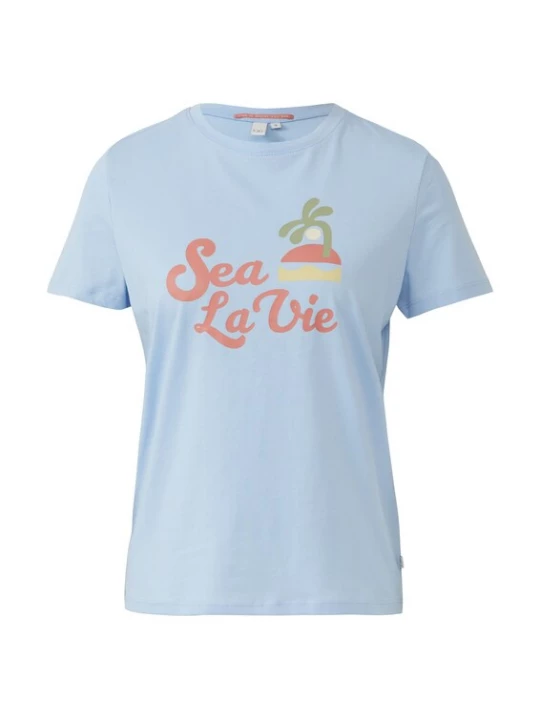 Foto van product QS Shirt lichtblauw / geel / olijfgroen / cranberry
