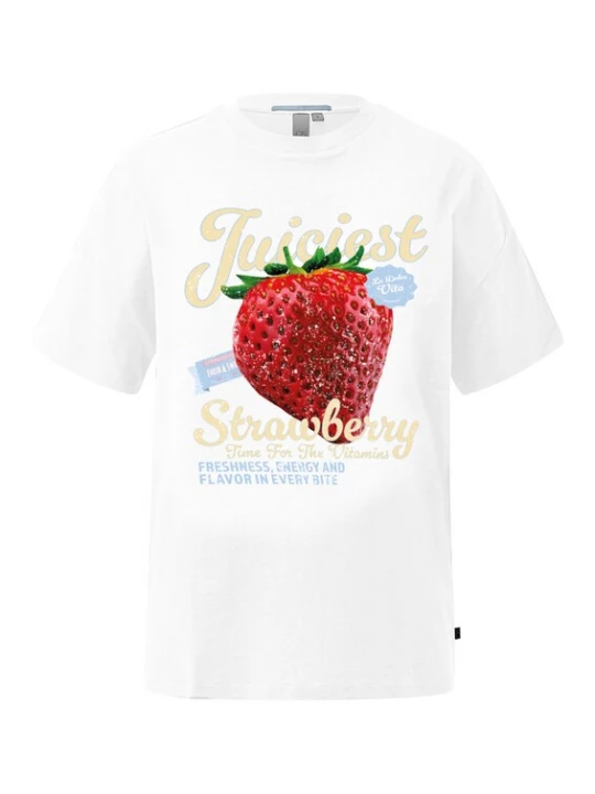 Foto van product QS Shirt lichtblauw / honing / knalrood / wit