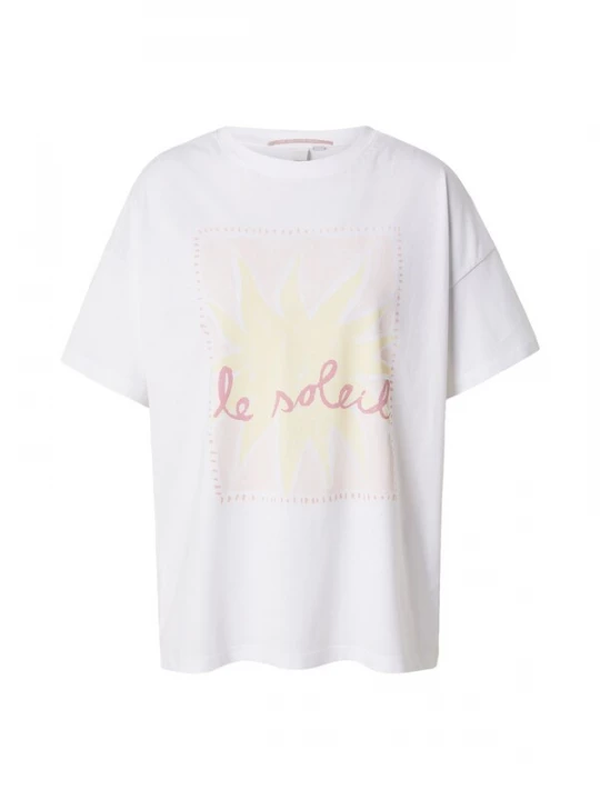 Foto van product QS Shirt lichtgeel / pasteloranje / oudroze / wit