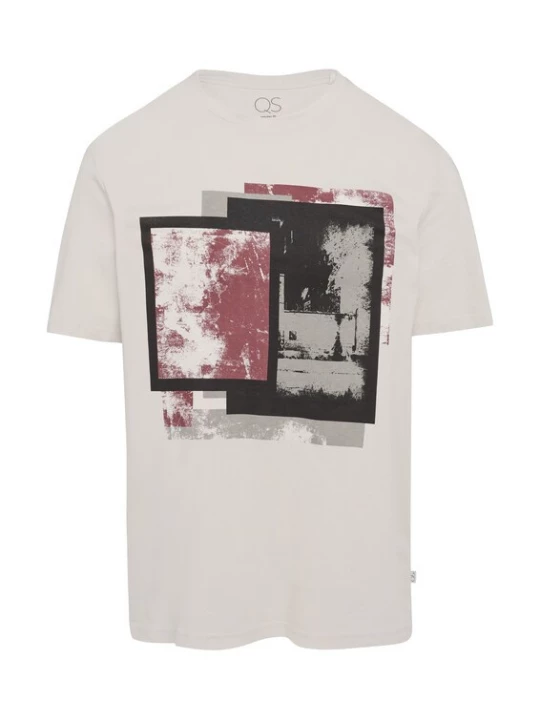 Foto van product QS Shirt lichtgrijs / roestrood / zwart
