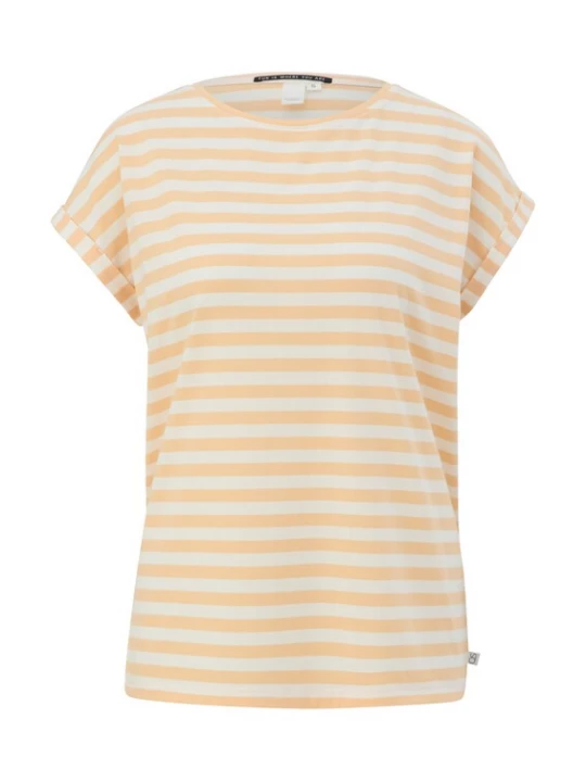 Foto van product QS Shirt lichtoranje / wit