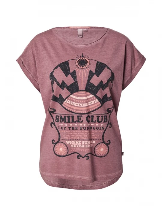 Foto van product QS Shirt mauve / zalm roze / rosa / zwart