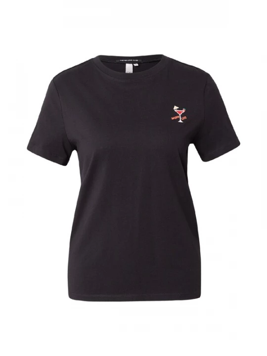 Foto van product QS Shirt pasteelgeel / kersrood / zwart / wit