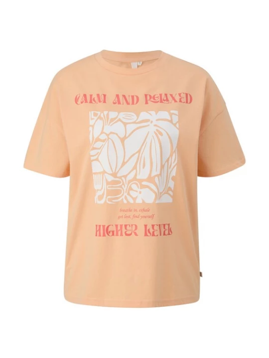 Foto van product QS Shirt zalm roze / pasteloranje / wit